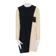 Celine Phoebe Philo nude black asymmetric silk layered sleeve shift dress FR38