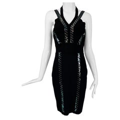 Versace Kollektion Schwarzes & Silbernes Paillettenstrick-Kleid mit Neckholder-Ausschnitt 44