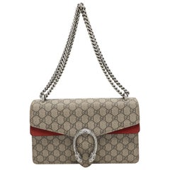 Gucci Beige/Red GG SupremeCanvas and Suede Small Dionysus Shoulder Bag