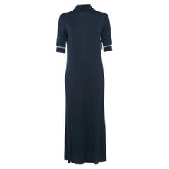 Loro Piana Navy Blue Rib Knit Turtle Neck Midi Dress L