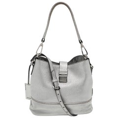 Miu Miu Silver Leather Push Lock Top Handle Bag