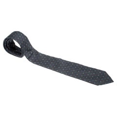 Dunhill Charcoal Grey Silk Jacquard Square Pattern Tie