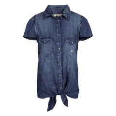 John Galliano Kids Indigo Washed Faded Effect Denim Tie Bottom Shirt 14 Yrs