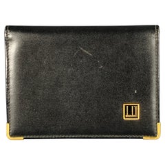 DUNHILL Black Gold Leather Credit Card Holder Bifold Wallet