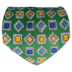 FENDI Green Blue Squares Silk Tie