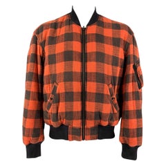 R13 Size M Orange Black Plaid Cotton Reversible Jacket