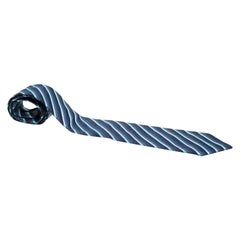 Lanvin Blue Diagonal Striped Silk Traditional Tie