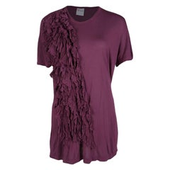 RED Valentino Burgundy Ruffle Detail Short Sleeve Top L