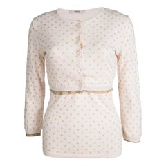 Red Valentino Baby Pink Knit Polka Dotted Top and Cropped Cardigan Set M