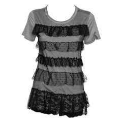 Red Valentino Grey Ruffled Lace and Jersey Short Sleeve T Shirt M