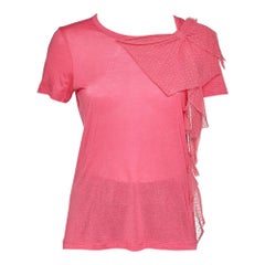 RED Valentino Pink Modal Knit Bow Detail T-shirt L