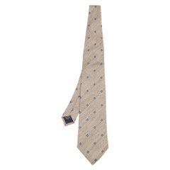 Dunhill Beige Diamond Patterned Silk & Linen Tie