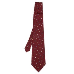 Dunhill Vintage Burgundy Zodiac Print Silk Tie