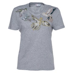 RED Valentino Grey Cotton Bird Print Short Sleeve T-Shirt L