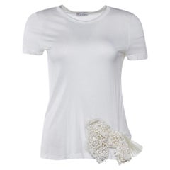 RED Valentino White Modal Lace Bow Detail Crew Neck Top S