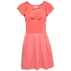 RED Valentino Coral Pink Jersey & Knit Bow Detail Pleated Dress S