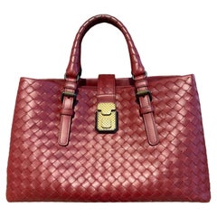 Bottega Veneta Roma Handbag Bag Intrecciato Nappa Leather Burgundy Small 30cm