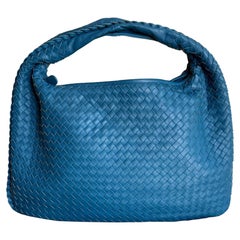 Bottega Veneta Veneta Hobo Medium Blue Intrecciato Leather Bag 47cm