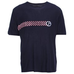 Giorgio Armani Navy Blue Flocked Logo Detail Knit T-Shirt 3XL