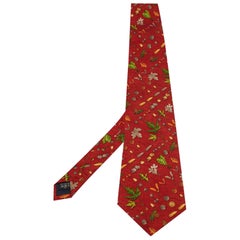 Dunhill Brick Red Autumnal Print Silk Tie