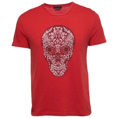 Alexander McQueen Red Ornamental Skull Print Cotton T-Shirt S