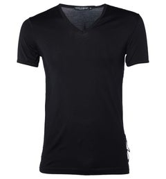 Dolce & Gabbana Black Cotton Knit Overlock V-Neck T-Shirt XS