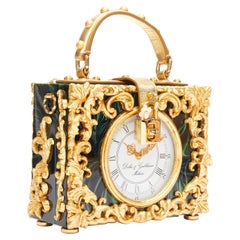 rare DOLCE GABBANA Box Orologio Barocco gold metal green marble resin vanity bag