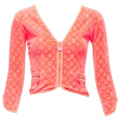 rare LOUIS VUITTON Marc Jacobs coral LV monogram velour crop cardigan FR36 S