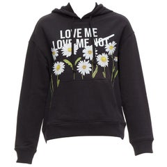 RED VALENTINO black cotton blend Love Me Not daisy print pocketed hoodie XS