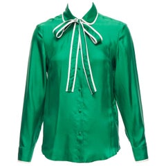 RED VALENTINO 2022 100% silk green bow tie Peter Pan blouse shirt IT38 XS