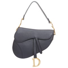 CHRISTIAN DIOR Saddle black textured leather gold CD shoulder bag