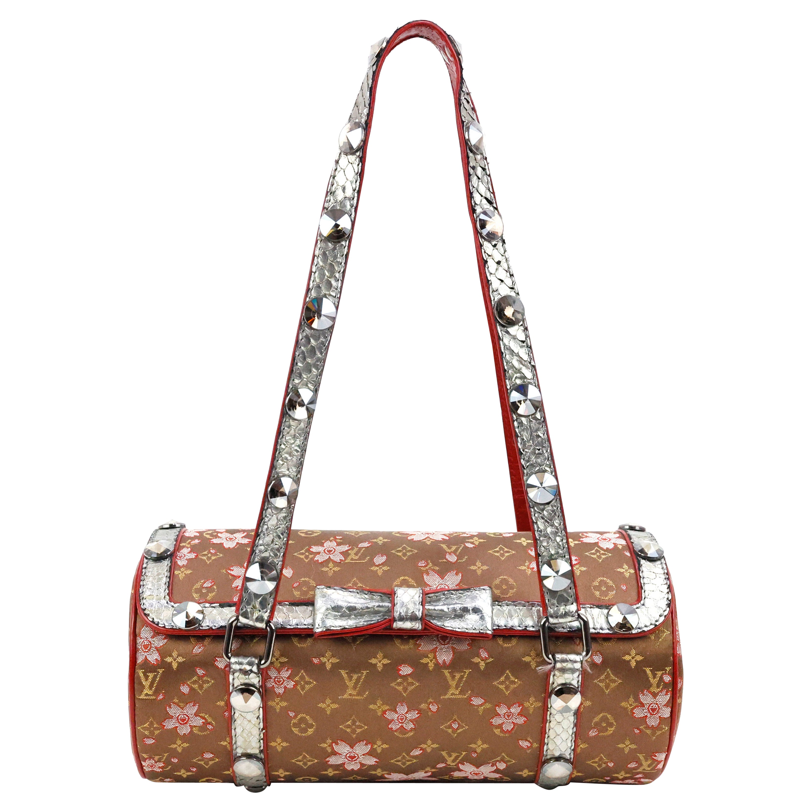 Louis Vuitton Takashi Murakam Cherry Blossom Papillon Silk Python Monogram Bag For Sale