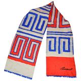 Burmel Bold Red, White and Blue Double-Layered Rectangle Fringed Silk Scarf