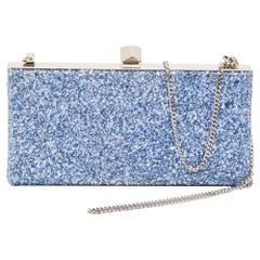 Jimmy Choo Blue Glitter Celeste Chain Clutch