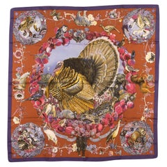 Hermès Texas Wildlife Silk Scarf Rust & Purple