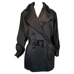 Retro Yves Saint Laurent Rive Gauche Black Satin Wide Lapel Belted Evening Jacket 1990