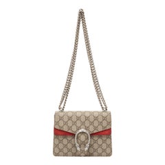 Gucci Red/Beige GG Supreme Canvas and Suede Mini Dionysus Shoulder Bag