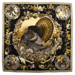 Hermès Black Texas Wildlife Silk Scarf