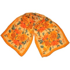 Vera "Burst of Tangerine & Orange Floral" Silk Scarf