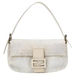 Fendi Baguette Vintage White Glitter Beads Brown Leather