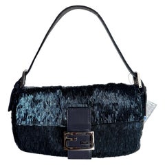 Fendi Baguette Metallic Navy Black Glittering Waterfall Beads Shoulder Bag