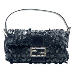 Fendi Baguette Black Swan Feather-like Sequins Beaded Shoulder Bag