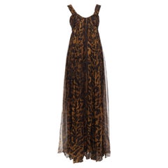 ALEXANDER MCQUEEN 2011 100% silk leopard print corseted long gown IT40 S