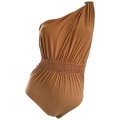 Lanvin 2011 Alber Elbaz Tan Caramel One Shoulder Grecian Bodysuit or Swimsuit