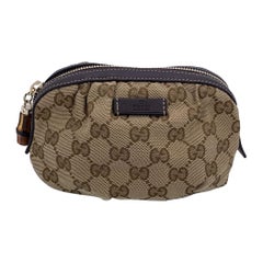 Gucci Beige Monogram Canvas Bamboo Small Cosmetic Zip Pouch