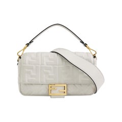 Fendi Baguette White Lambskin Leather Crossbody Bag Medium