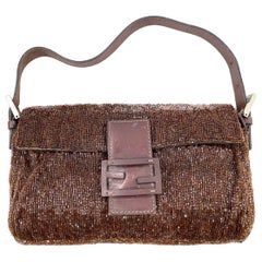 Fendi Baguette Vintage Dark Chocolate Brown Glitter Beads