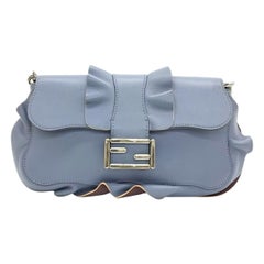 Fendi Baguette Calfskin Waves Baguette Blue Crossbody Bag