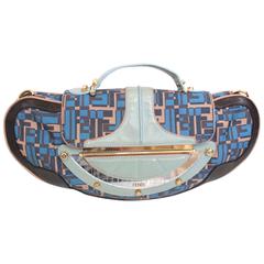 FENDI Blue Pink Leather Zucca Vanity Clutch Bag 