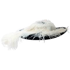 80s Adolfo for Saks 5th Black Velvet Picture Hat w/ Ostrich Plume